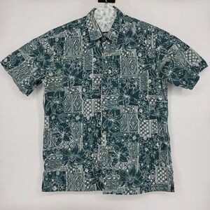 Cooke Street Shirt Mens Large Hawaiian Green Tapa Camp Button Up All Over Print